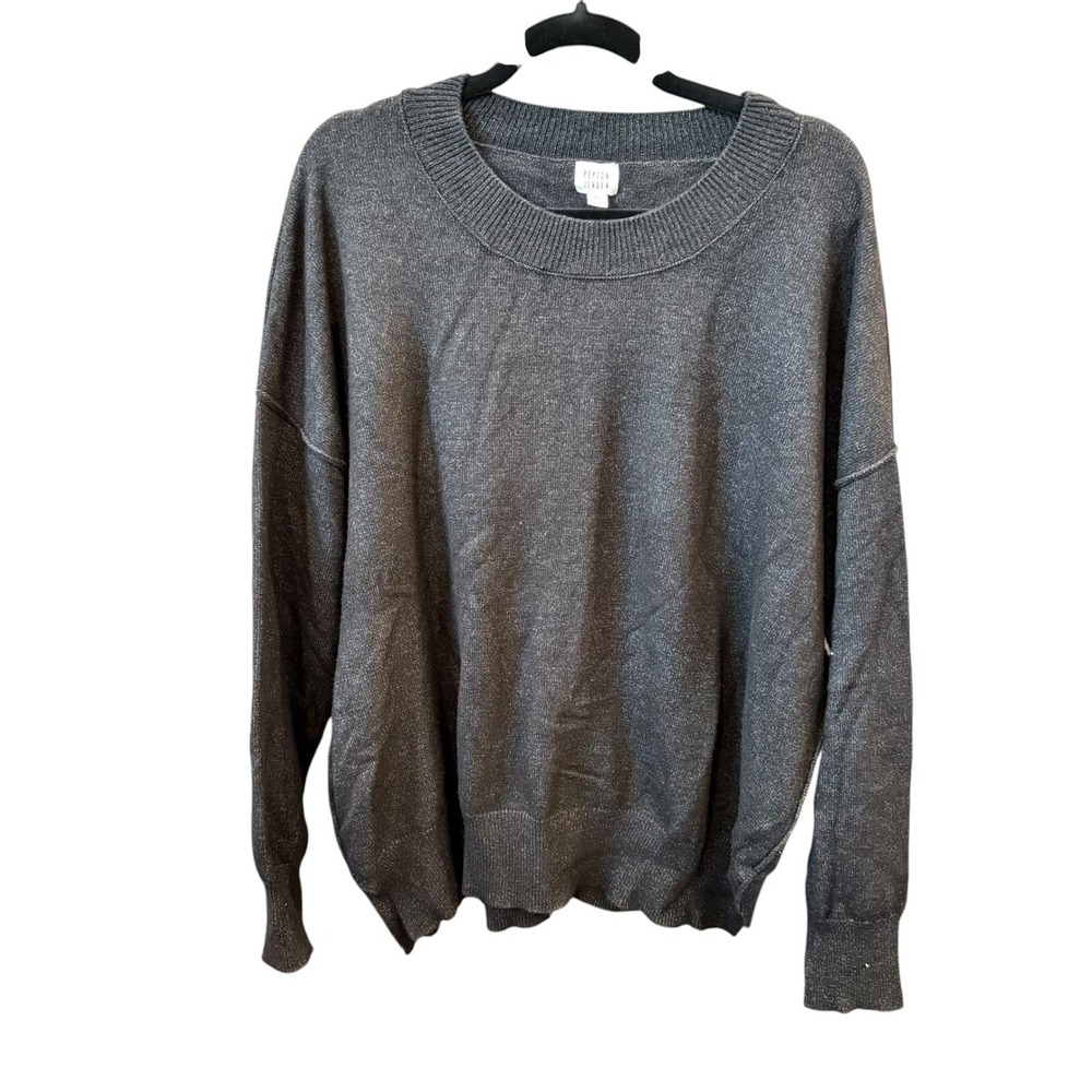 Peyton Jensen Sweater Womens Grey Metallic Shimmer Crewneck Relaxed Layering XL